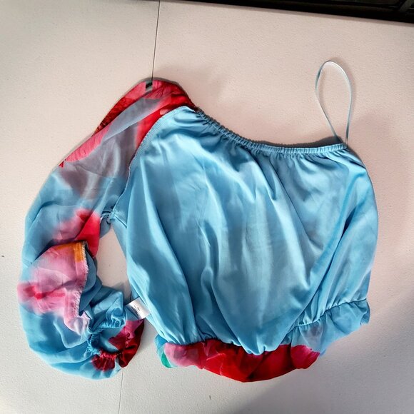 Intempo Womens Floral Chiffon Top Size M Off-shoulder design  Elastic neckline - Picture 10 of 11